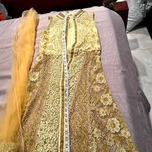 Indian girls age 7-10 year gold designer sharara lehnga. Worn once.